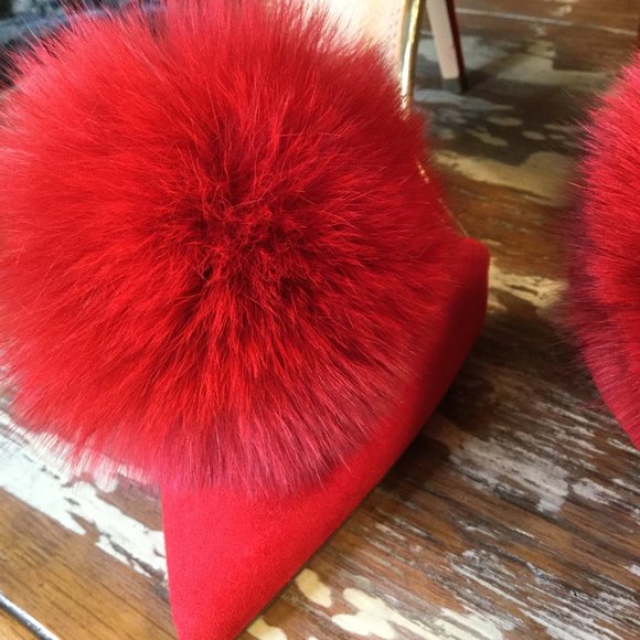 Liliana stiletto pointy toe suede pom pom heels - Picture 7 of 11